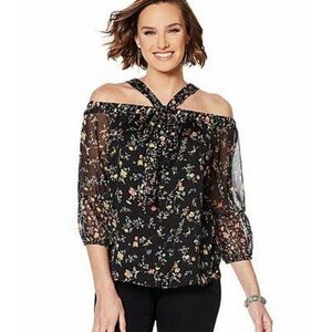 Lauren Ralph Lauren Floral Off-Shoulder Chiffon Blouse | Size S